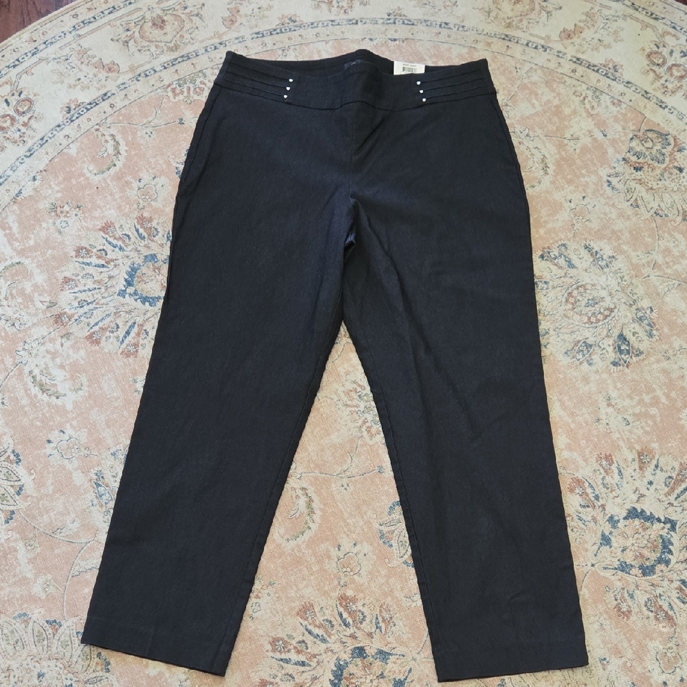 JM Collection Black Waverly Denim Stretch Rivet Pants Slim Tummy Control XL NEW